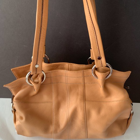 Tignanello LEATHER  Satchel HANBAG BAG PURSE CAMEL COLOR TWO HANDLES - Picture 8 of 9